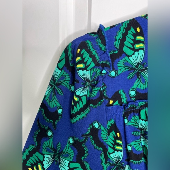 Anthropologie Maeve Blue Green Butterfly Pippa Button Up Shirt Dress sz XS - Picture 10 of 14